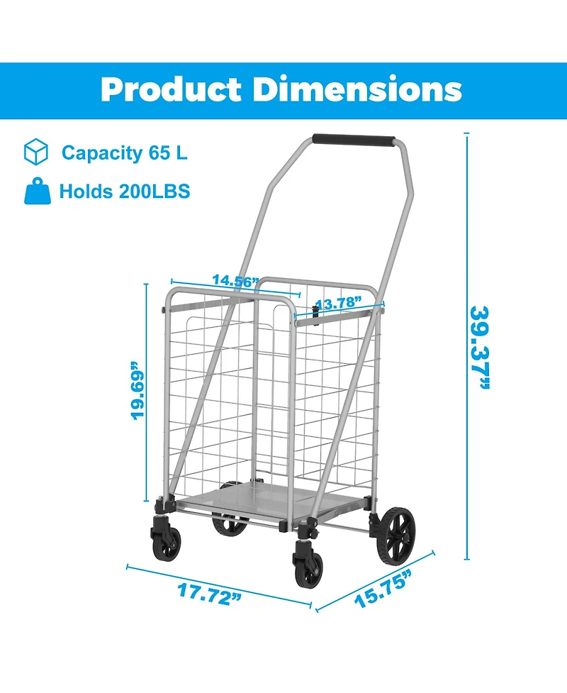 Rainsken Foldable Heavy Duty Shopping Cart