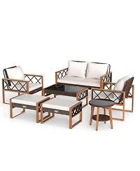 Gymax 7 Pcs Patio Pe Wicker Furniture Set w/ Ottomans Cushions & Tables Chair Couch Outdoor
