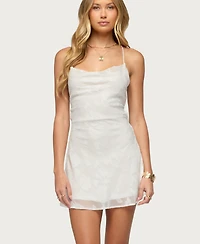 Edikted Women's Velvet Embroidered Backless Mini Dress