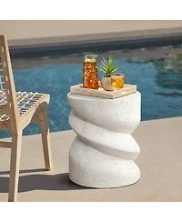 LuxenHome Distressed Round Spiral Outdoor Side Table, 19” MgO Patio Accent