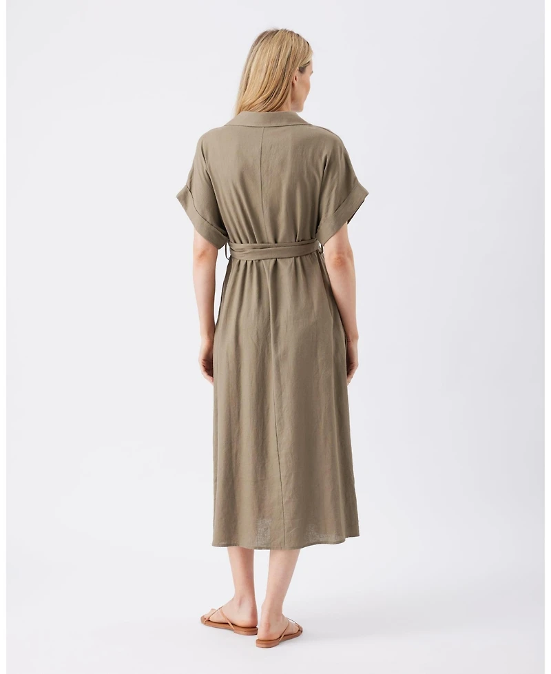 Ripe Maternity Amy Linen Nursing Shirt Dress Olive