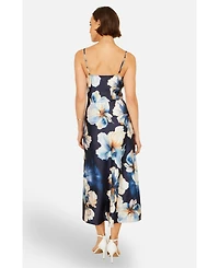 Yumi Women's Cowl Neck Satin Floral Dress