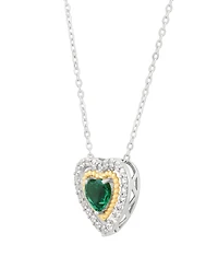 Macy's 3-Piece Created Emerald (1-1/2 ct. t.w.) and White Topaz (5/8 ct. t.w.) Heart Pendant Necklace and Stud Earrings Set in 14k Sterling Silver
