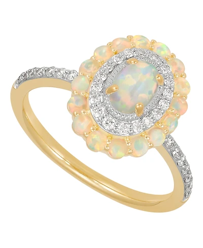 Macy's Created Opal (7/12 ct. t.w.) & Created White Sapphire (1/3 ct. t.w.) Ring in 14k Yellow Gold-Plated Sterling Silver