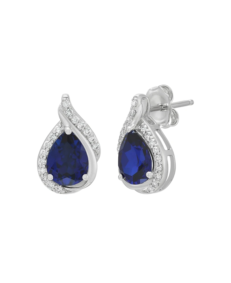 Macy's Created Sapphire (2-5/8 ct. t.w.) & Created White Sapphire (1/3 ct. t.w.) Stud Earrings in Sterling Silver