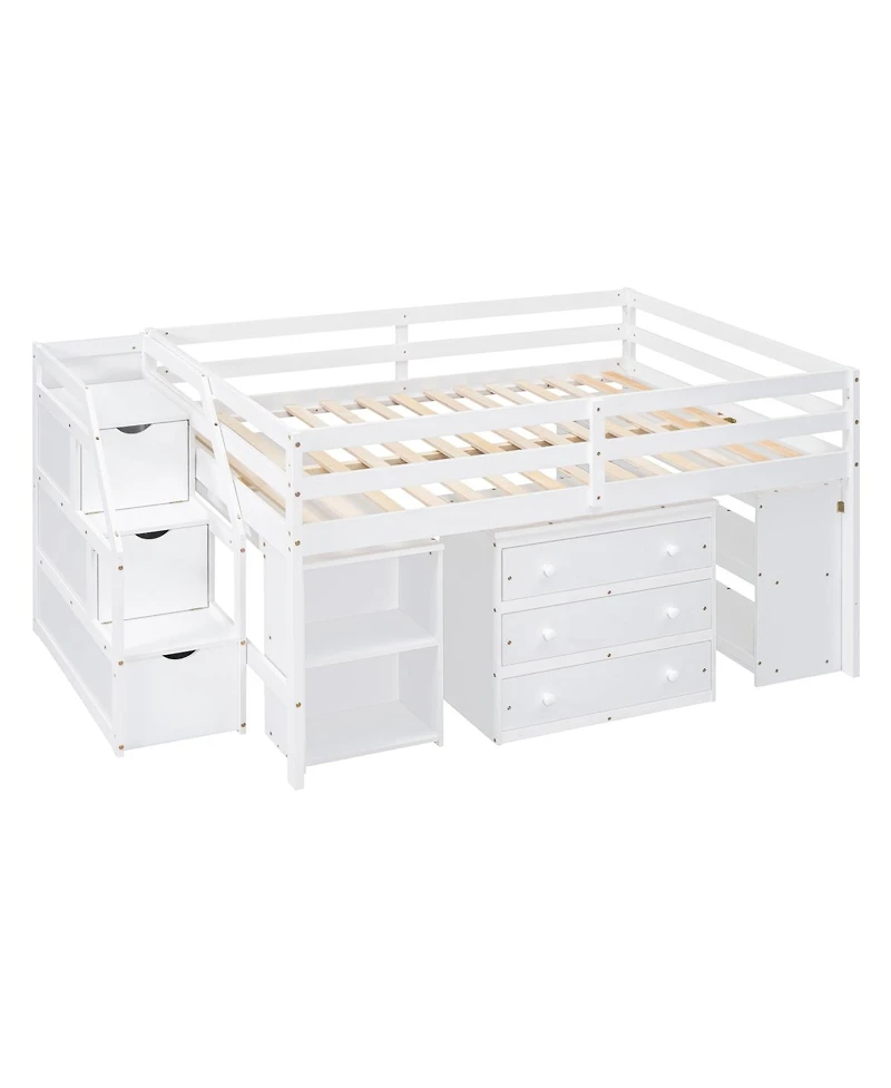 Streamdale Furniture Full Size Loft Bed with Desk, Storage Stairs & Shelves