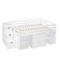 Streamdale Furniture Full Size Loft Bed with Desk, Storage Stairs & Shelves