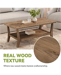 Tribesigns Solid Wood Coffee Table, 47-Inch Living Room Center Table with Shelf, 2-Tier, Smooth Corners, Child-Friendly, Easy Assembly