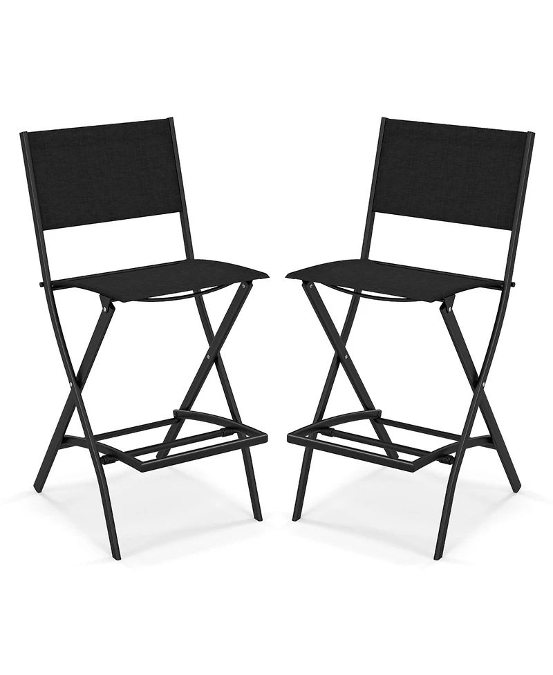 Gymax Folding Bar Stools Set of 2 Patio Sling Chairs Backrest Humanized Footrest