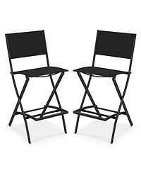 Gymax Folding Bar Stools Set of 2 Patio Sling Chairs Backrest Humanized Footrest