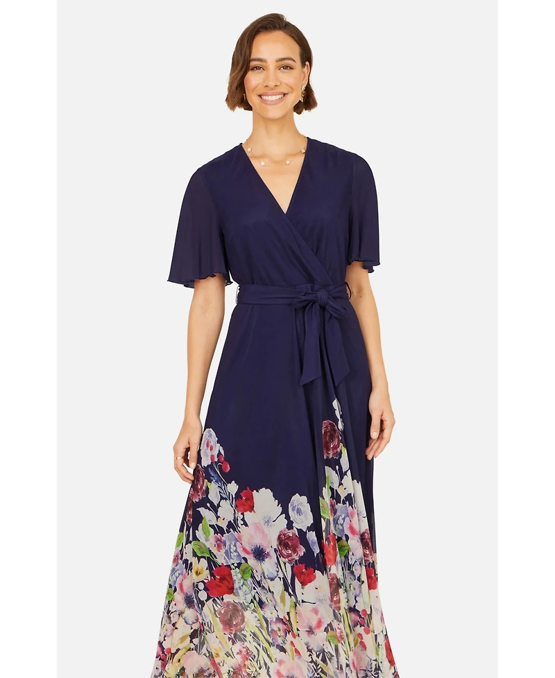 Yumi Women's Mesh Wrap Midi Dress