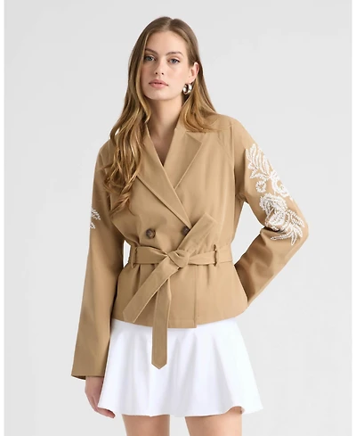 Nvlt Women's Cropped Trench Coat with Embroideries
