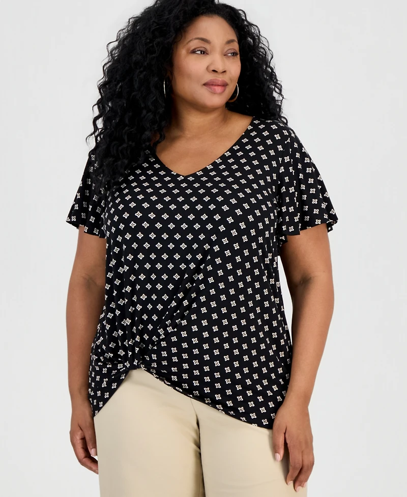 Jm Collection Plus Allegria Knot-Hem Top, Macy's Exclusive