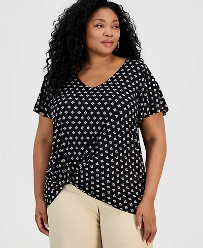 Jm Collection Plus Allegria Knot-Hem Top, Macy's Exclusive