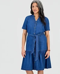 Style & Co Petite Denim Tiered Midi Dress, Macy's Exclusive