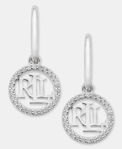 Lauren Ralph Lauren Crystal Logo Drop Earrings in Sterling Silver