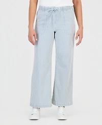 Style & Co Petite Engineer-Stripe Pull-On Wide-Leg Jeans, Macy's Exclusive