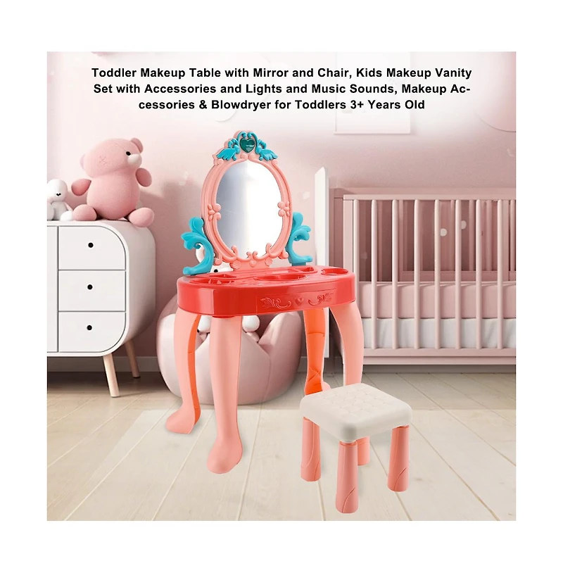 Bruce & Shark Princess Vanity Set with Lights & Music - Realistic Makeup Toys, Stool & Mirror for Girls