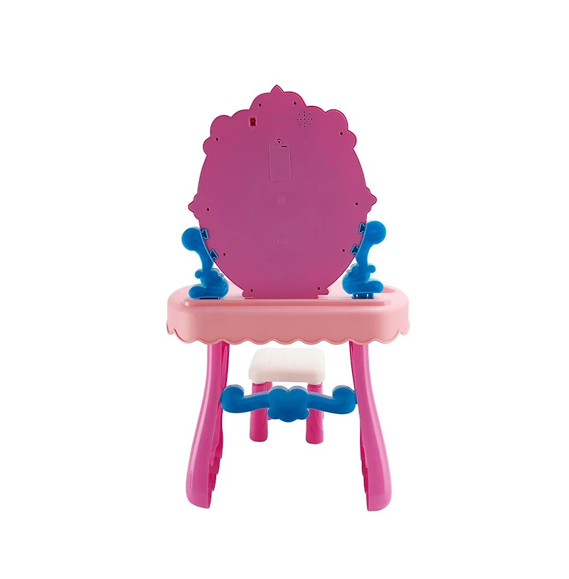 Bruce & Shark Toddler Vanity Set, Light-Up Mirror with Music, Stool & 29 Pretend Play Accessories