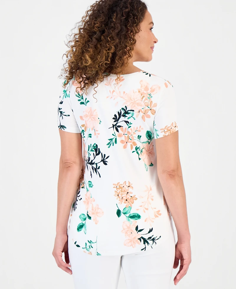 Jm Collection Petite Reve Garden Short-Sleeve Top, Created for Macy's