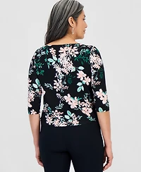 Jm Collection Petite Printed Asymmetric Twist-Front Top, Macy's Exclusive