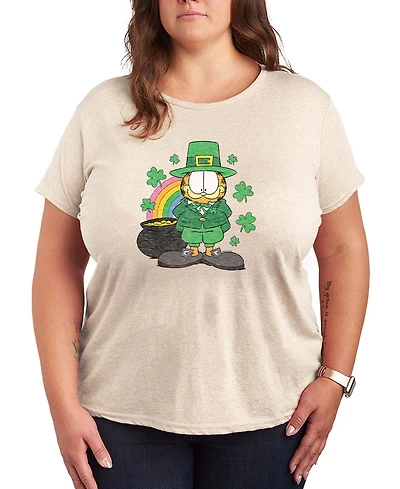 Hybrid Apparel Plus Garfield St. Patrick's Day Rainbow Shamrocks Crewneck T-Shirt