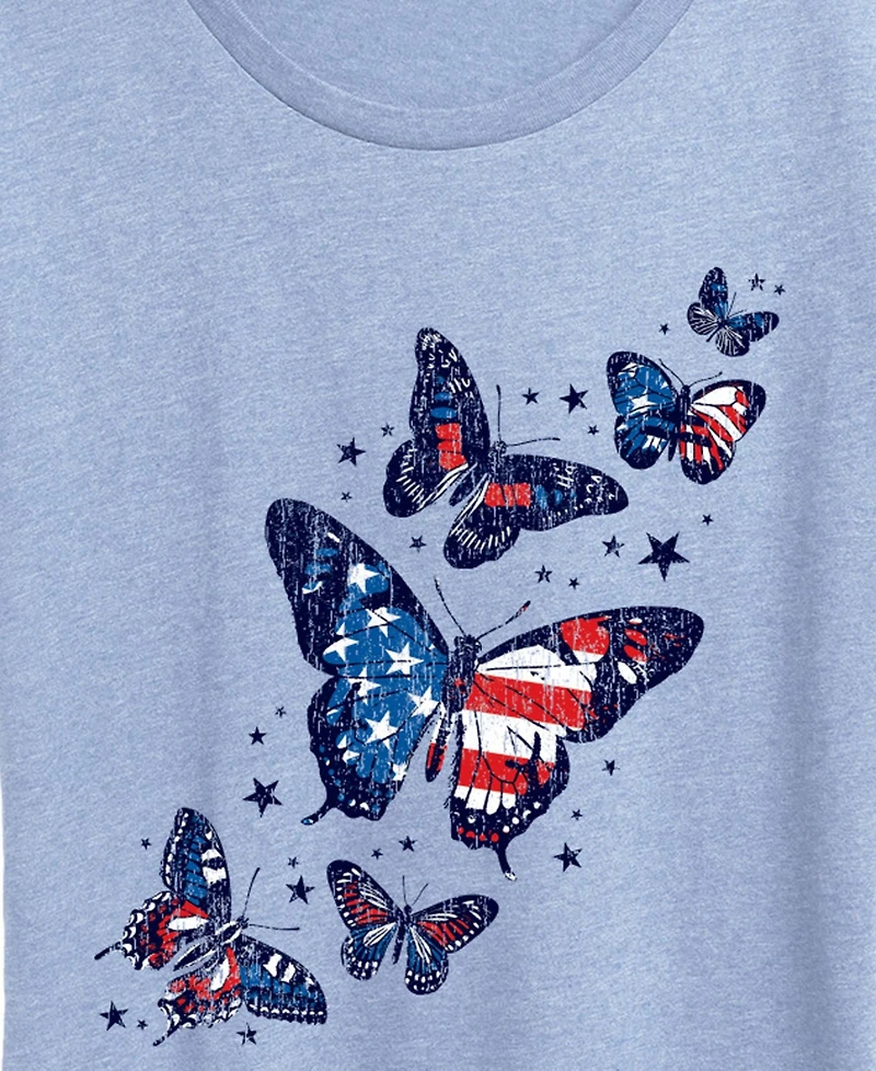 Hybrid Apparel Plus Instant Message Patriotic Butterflies Crewneck Graphic T-Shirt