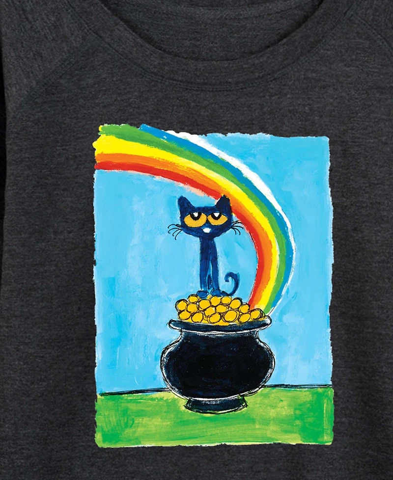 Hybrid Apparel Plus Pete the Cat St. Patrick's Day Rainbow Pot Of Gold Graphic Crewneck T-Shirt