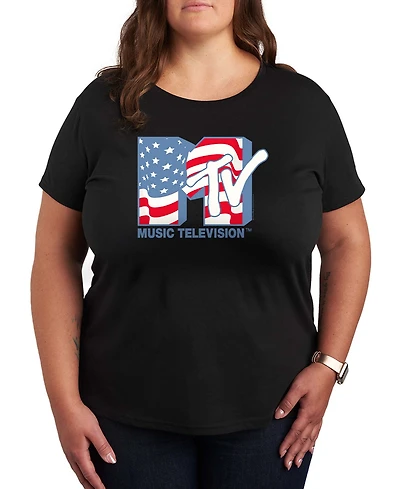 Hybrid Apparel Plus Mtv American Flag Logo Graphic Crewneck T-Shirt