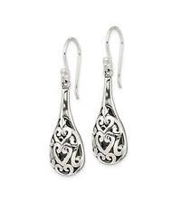 Curata Jewelry 925 Sterling Silver Shepherd hook Oxidized Rhodium Plated Antiqued Teardrop Boho Hook Earrings 41x11mm 41x11mm Wide Stud Earring