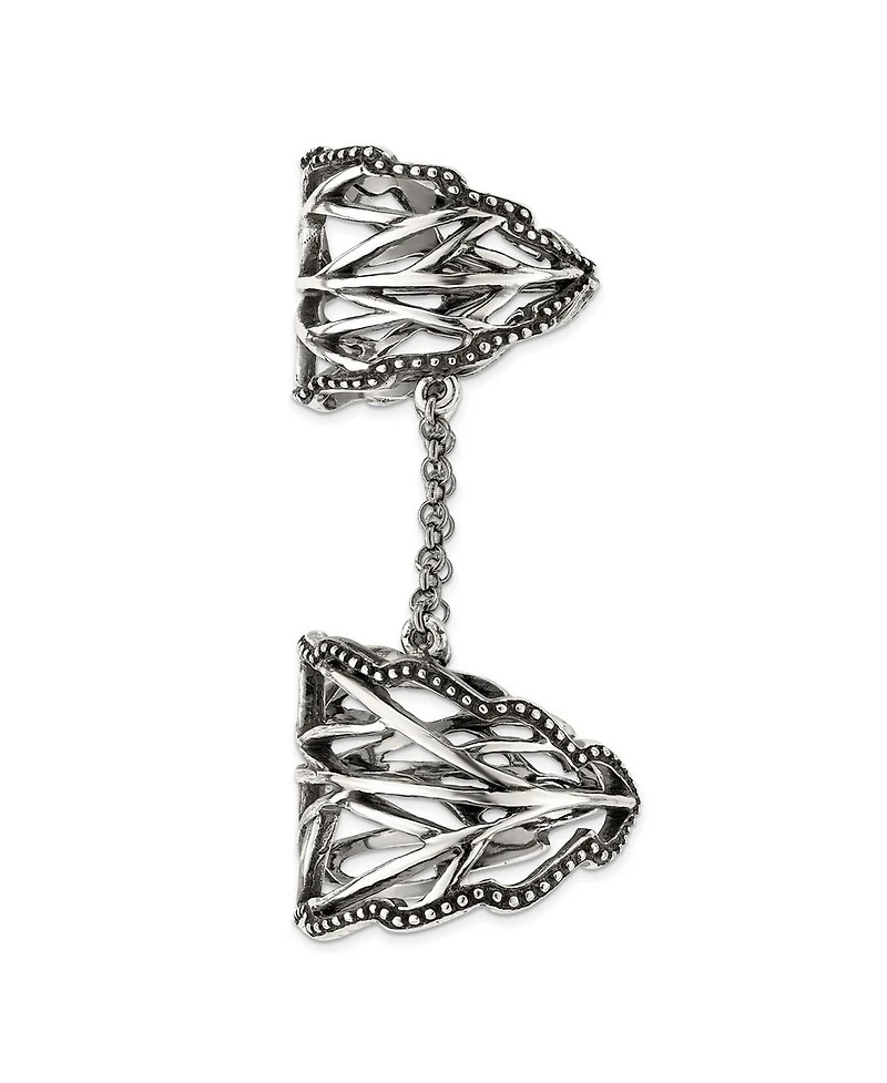 Curata Jewelry 925 Sterling Silver Solid Textured Polished Oxidized Full Finger Boho Adjustable Ring Ring