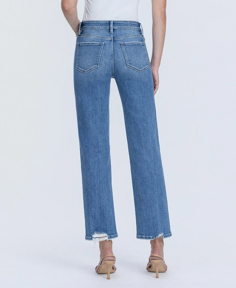 Flying Monkey Women's High Rise Back Distressed Hem Ankle Straight Jeans