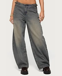 Edikted Women's Side Belt Low Rise Barrel Jeans