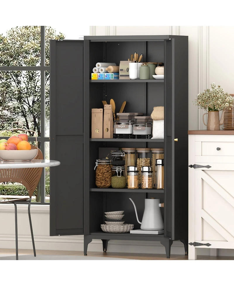 Clihome 2 Doors Metal Storage Cabinet Kitchen Pantry Cabinet With Adjustable Shelves