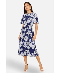 Yumi Women's Flower Stretch Mesh Midi Dress