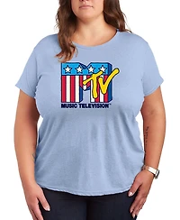 Hybrid Apparel Plus Mtv Usa Flag Logo Graphic Crewneck T-Shirt