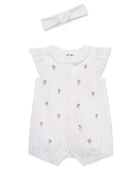 Little Me Baby Girls' Knit Floral Romper & Headband, 2-Piece Set