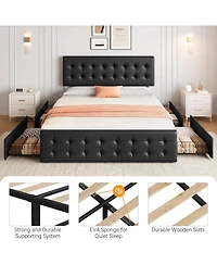 gaomon King Bed Frame with 4 Storage Drawers and Headboard, Button Tufted Design, No