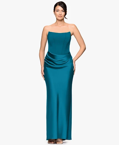 Betsy & Adam Women's Mixed-Media Strapless Corset Gown