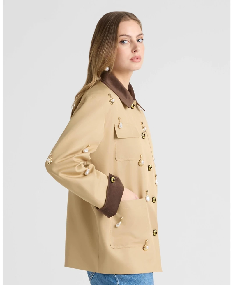 Nvlt Women's Sueded Trims and Pearl Charms Jacket