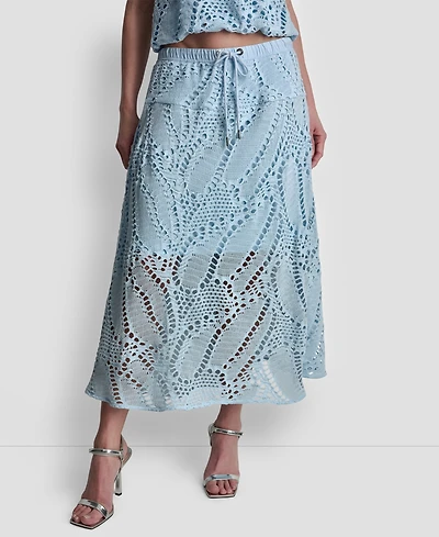 Dkny Women's Crochet Leaf Pull-On Midi Skirt
