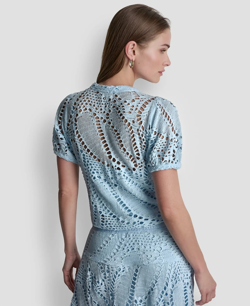 Dkny Women's Leaf Crochet Short-Sleeve Top