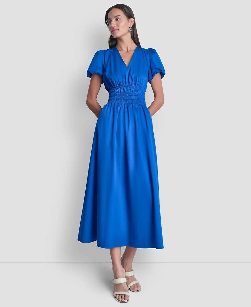 Dkny Women's Smocked V-Neck Midi Dress