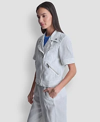 Dkny Women's Striped Collared Neck Jacket