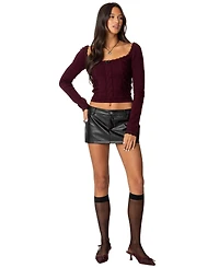 Edikted Women's Ansley Lacey Cable Knit Top