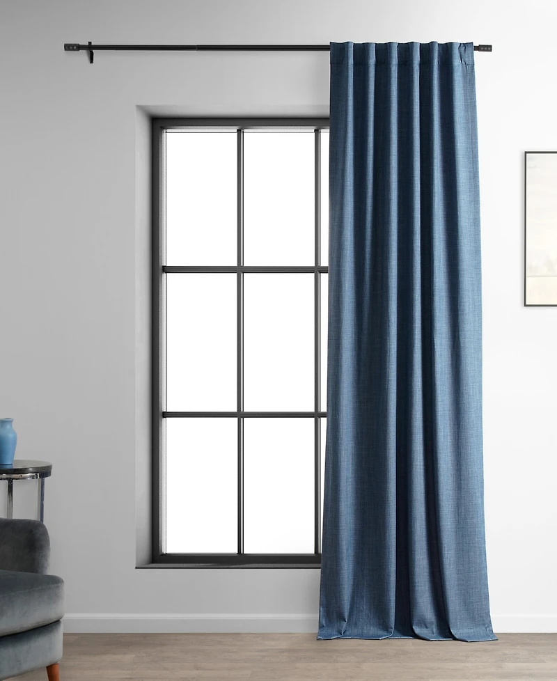 Half Price Drapes Dark Blue Performance Linen Hotel Blackout Curtain