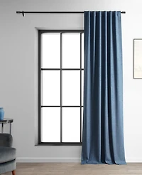 Half Price Drapes Dark Blue Performance Linen Hotel Blackout Curtain