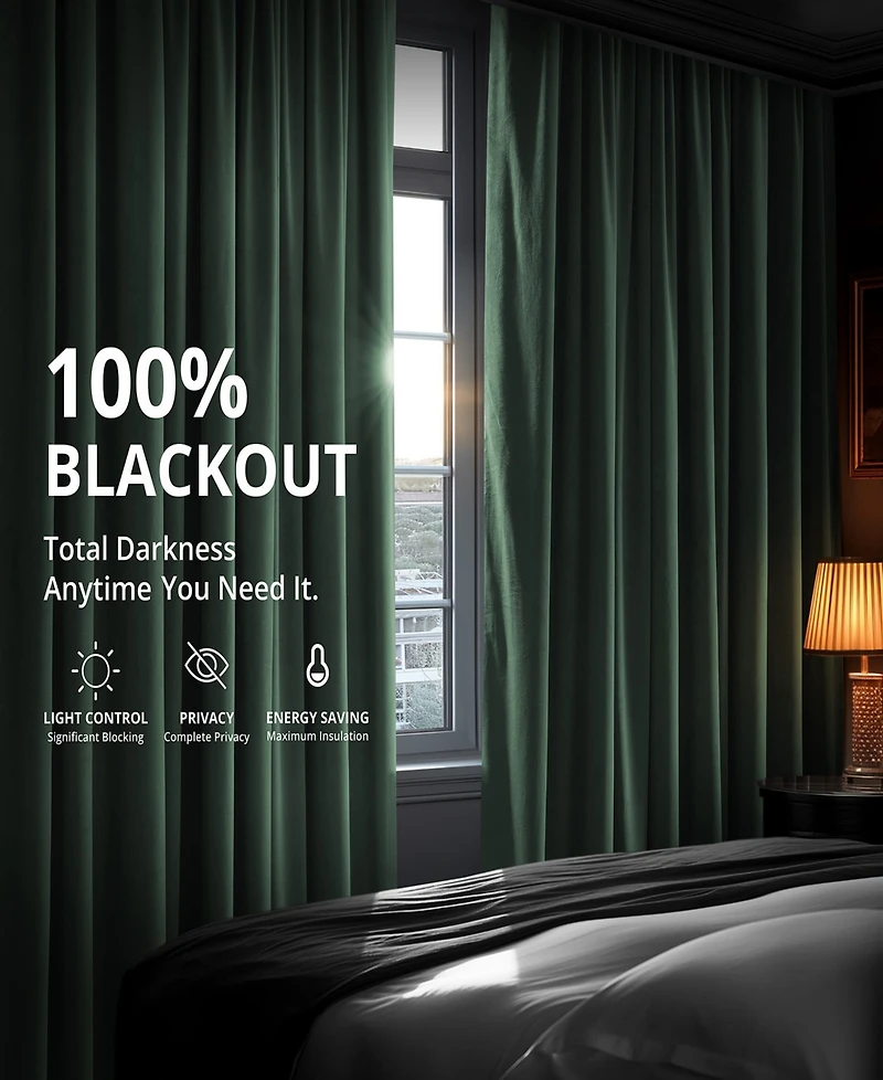 Half Price Drapes Blackforest Green Signature Velvet Blackout Curtain