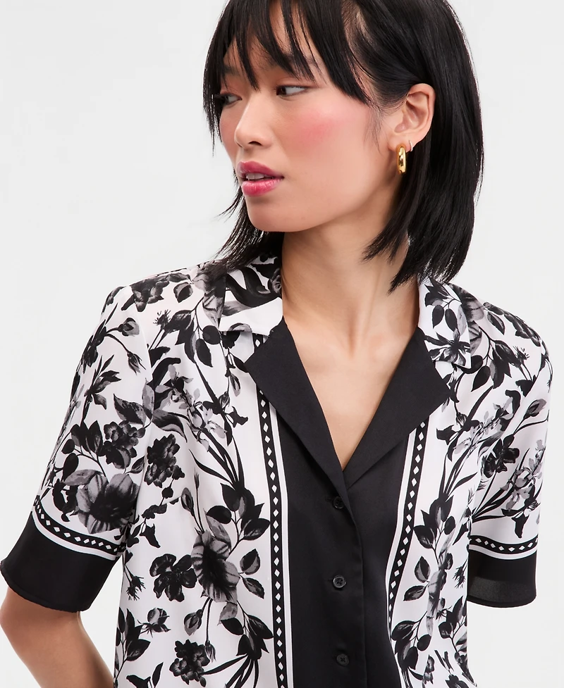 I.n.c. International Concepts Women's Short-Sleeve Printed Button-Down Shirt, Macy's Exclusive