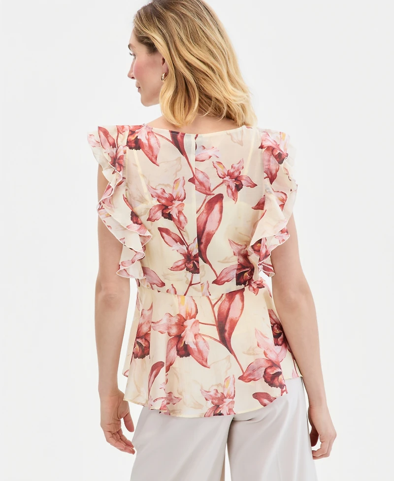 I.n.c. International Concepts Women's Printed Ruffle-Sleeve Peplum Blouse, Macy's Exclusive
